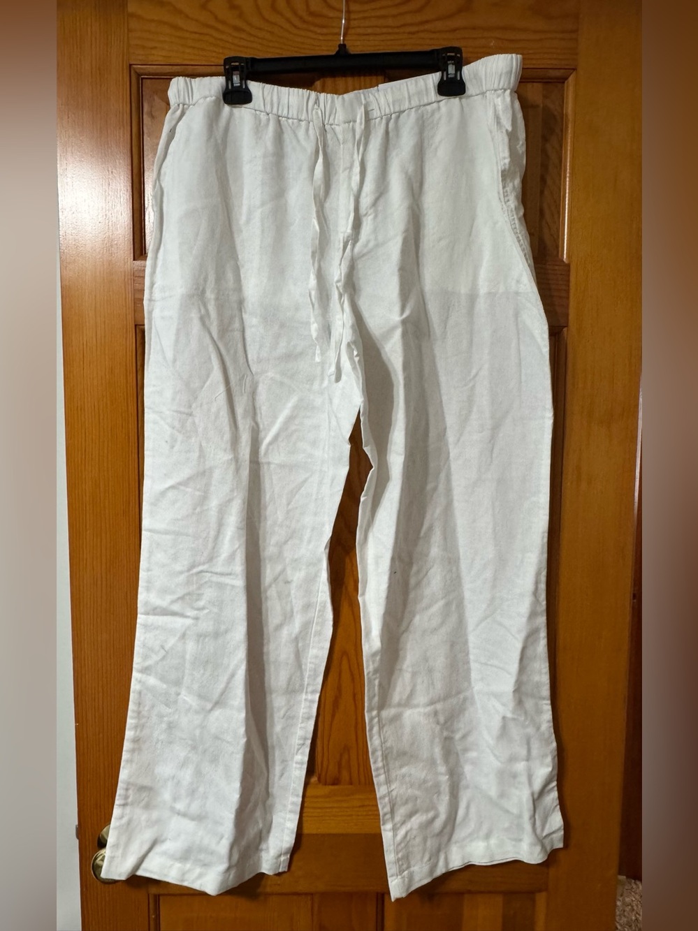 Liz Claiborne White Linen Drawstring Boot-Cut Pants
